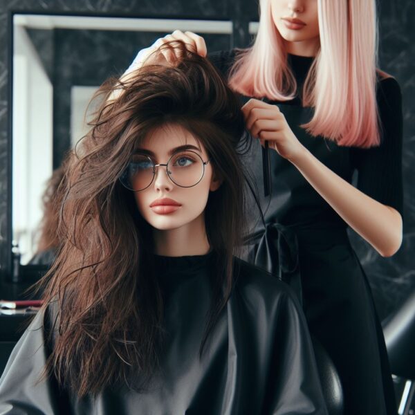 computer generated image of a client getting an in person consultation in a hair salon