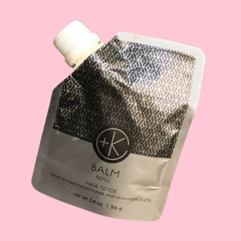 a pink background shows a foil packet refill for cult + king's balm.