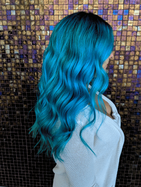 Rainbow blue hair long curls ukiah