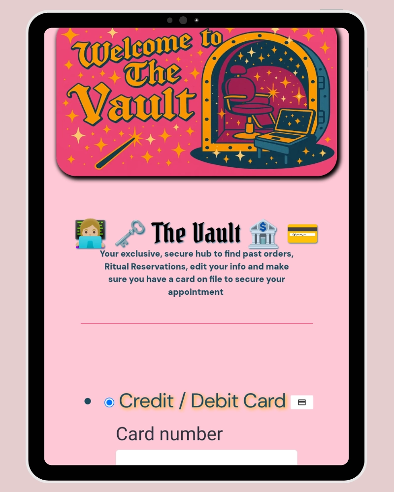 Welcome to the Vault screen with Add Payment Method