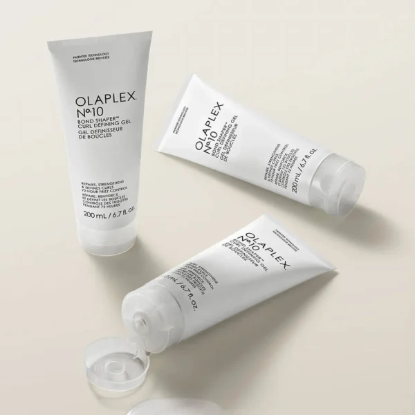 Olaplex No. 10 Bond Shaper curl defining gel tubes displayed on neutral background.