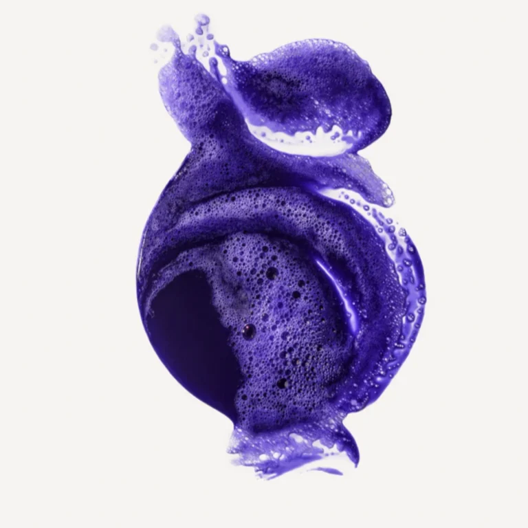 a swatch of purple shampoo slightly foamy and very pigmented for blonde hair