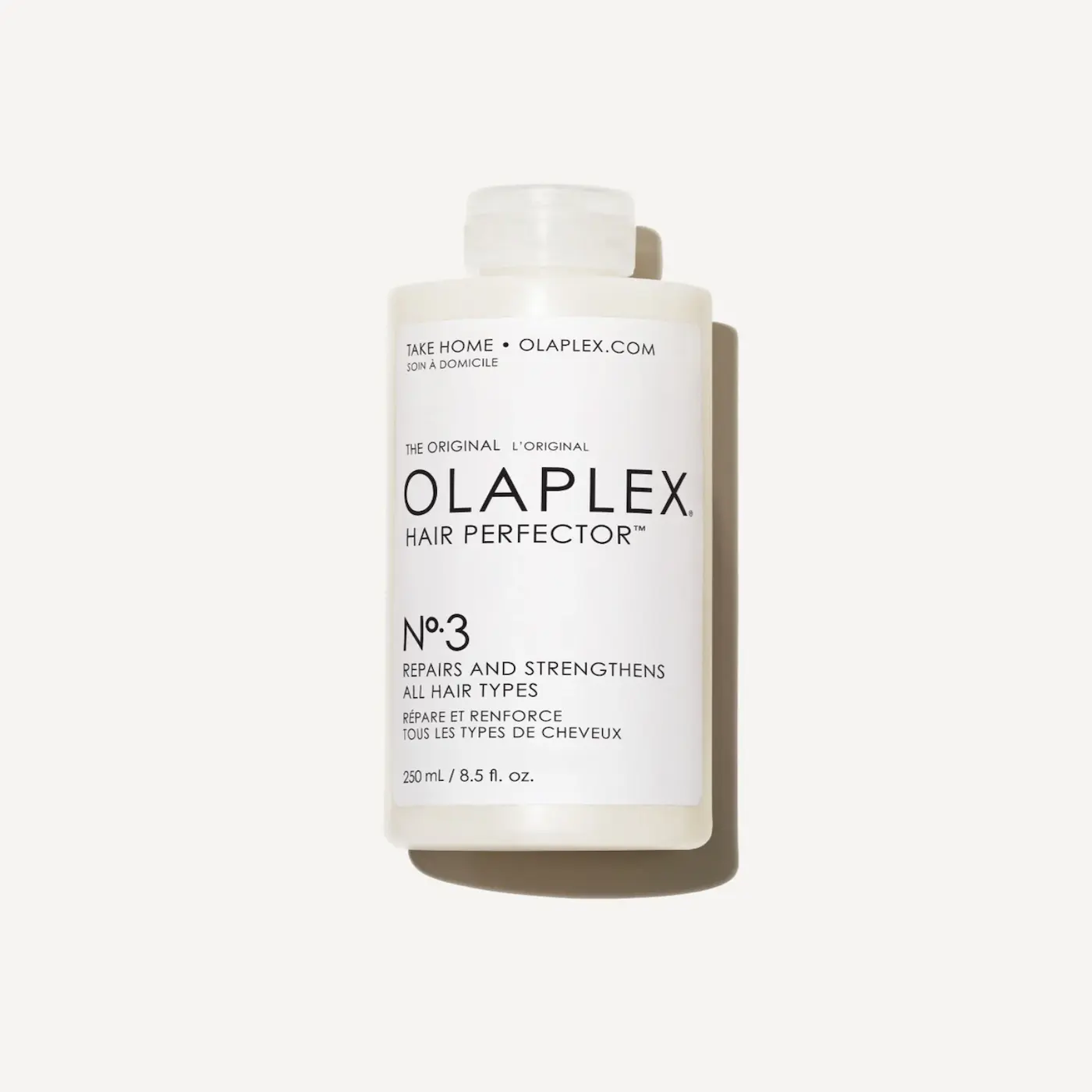 Large 250ml Olaplex No.3 Hair Perfector bottle for repairing and strengthening all hair types, espcially blonde hair and curly hair.