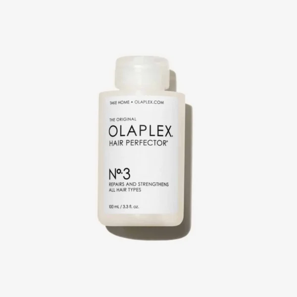 White Olaplex No.3 Hair Perfector bottle for all hair types, repair and strengthening treatment.