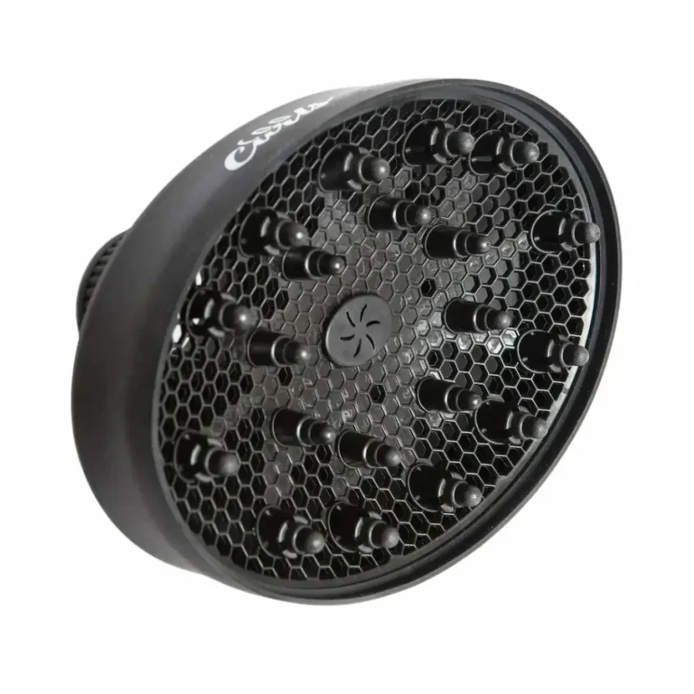 Front view of CooCurls Collapsible Diffuser showing oval airflow vents and prongs for curl definition.