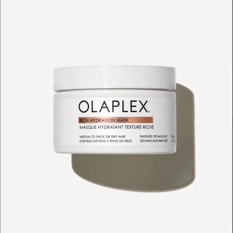 Product shot of the Olaplex Rich Hydration Mask jar, a deep conditioner for medium to thick or dry hair.