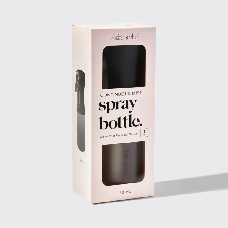 a kitsch black sptaybottle inside it's beige pink packaging
