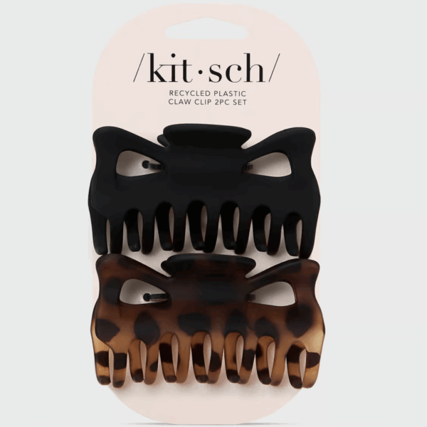 Recycled Plastic Large Claw Clip 2pc Set - Black & Tort
