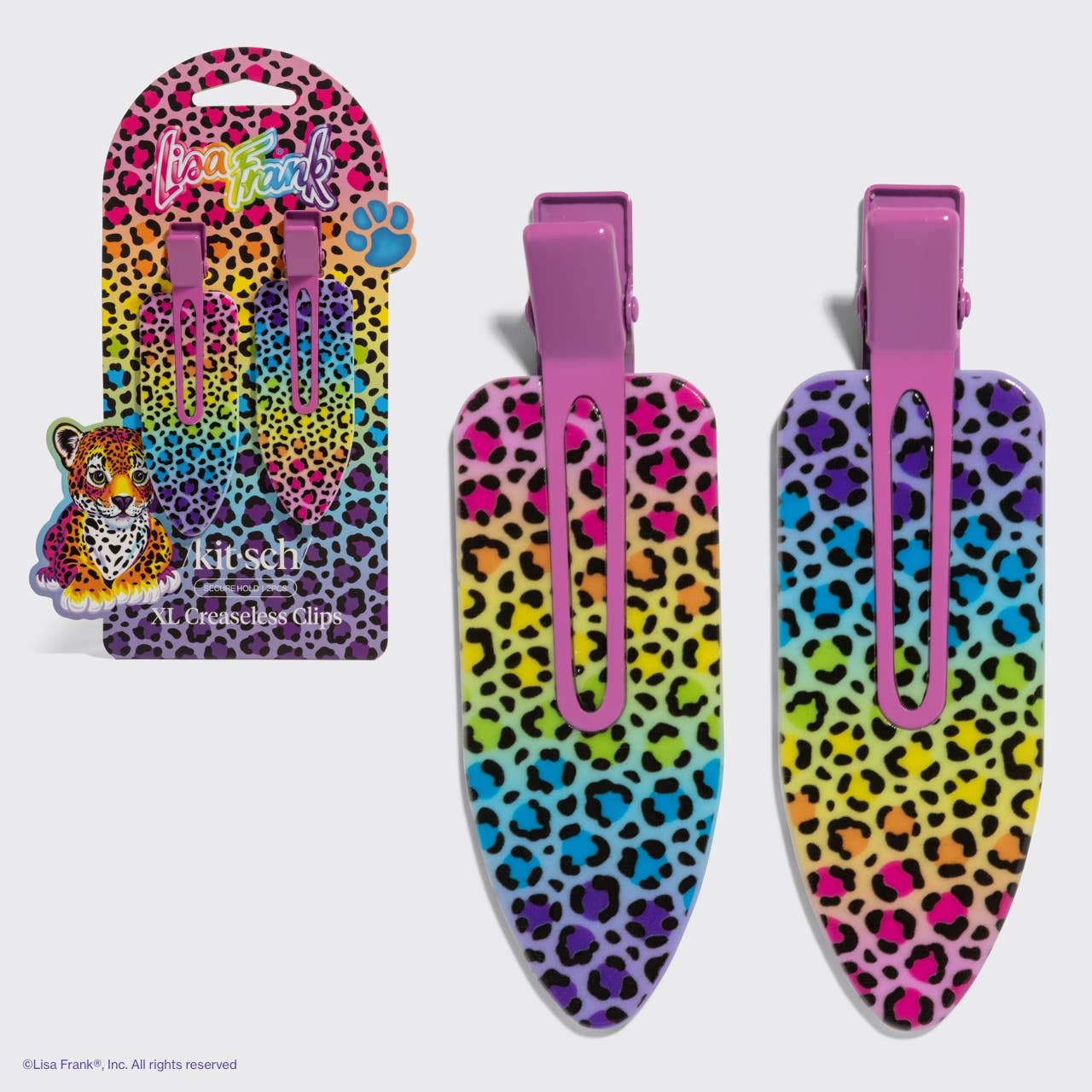 2 oversized creaseless clips in rainbow leopard