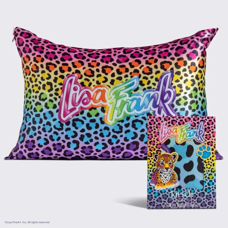 frontside of rainbow leopard lisa frank standard size pillowcase