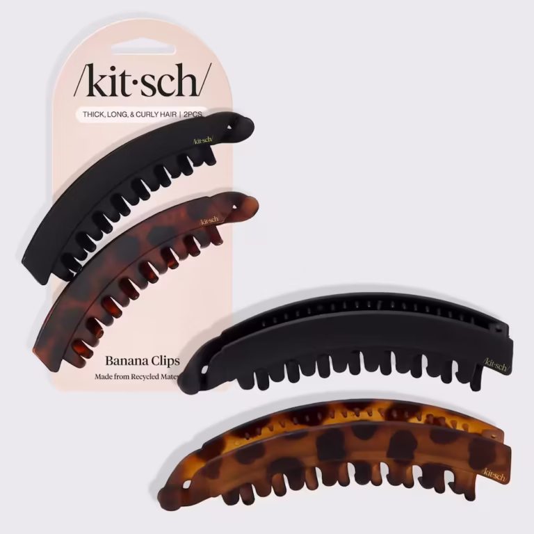 Kitsch 2-pack banana clips in black and tortoiseshell for thick, long, and curly hair