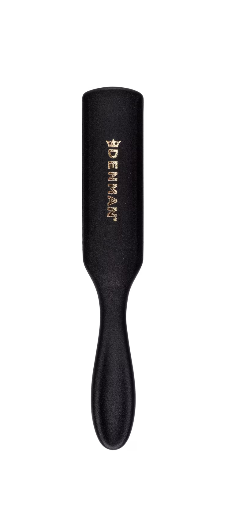 Alt Text: Back view of the solid All Black Denman D3 7-row styling brush featuring a matte black handle with a gold Denman logo.