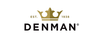 denman brush logo showing the brand name and a crown