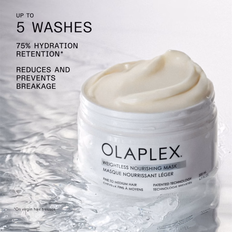 hydration up to 5 washes next to a tub of olaplex nourishing mask for fine hair